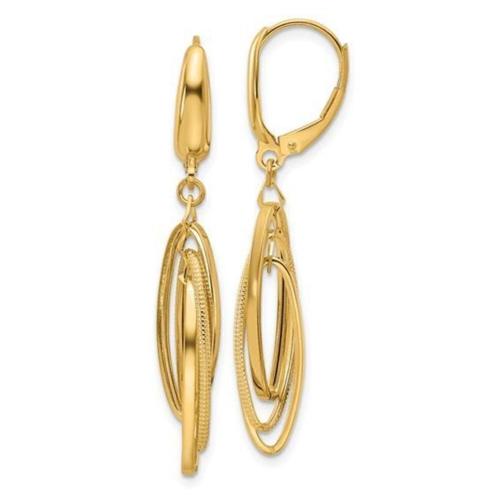 Leslie's 14K Polished/Textured Triple Oval Dangle Earrings